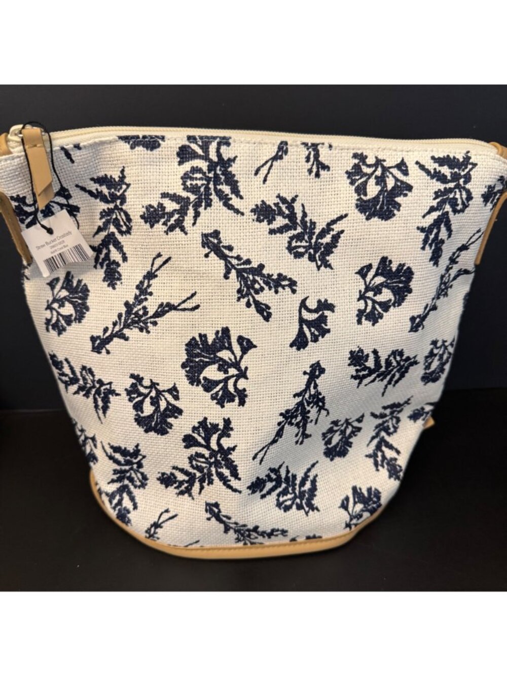 Vera Bradley Straw Bucket Crossbody Bag In Adrift Coral Blue Pattern With Adjust - Picture 4 of 16